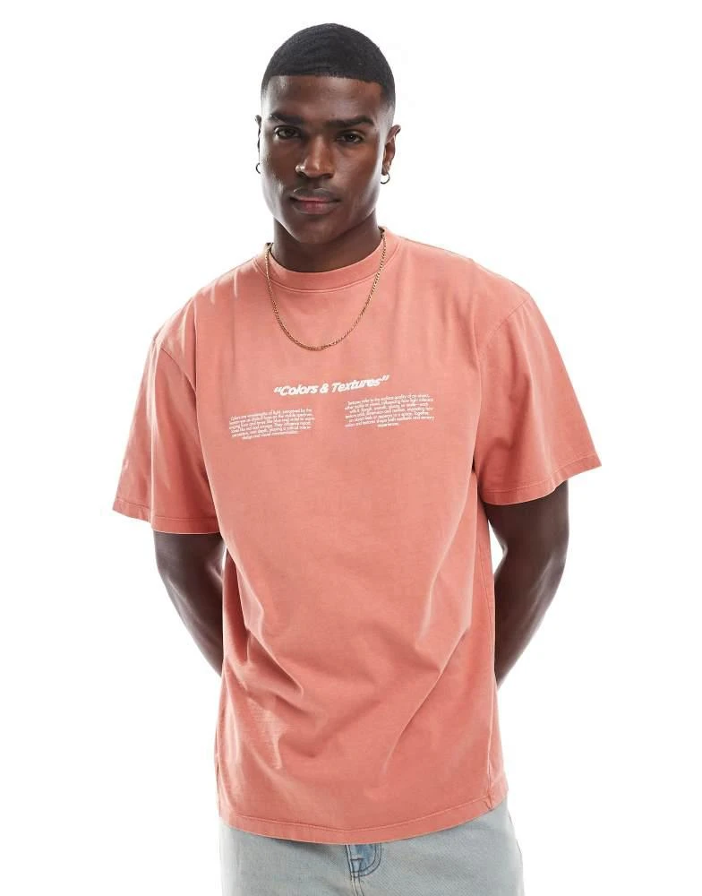 Pull&Bear Pull&Bear 'Colours and Textures' graphic t-shirt in washed red 3