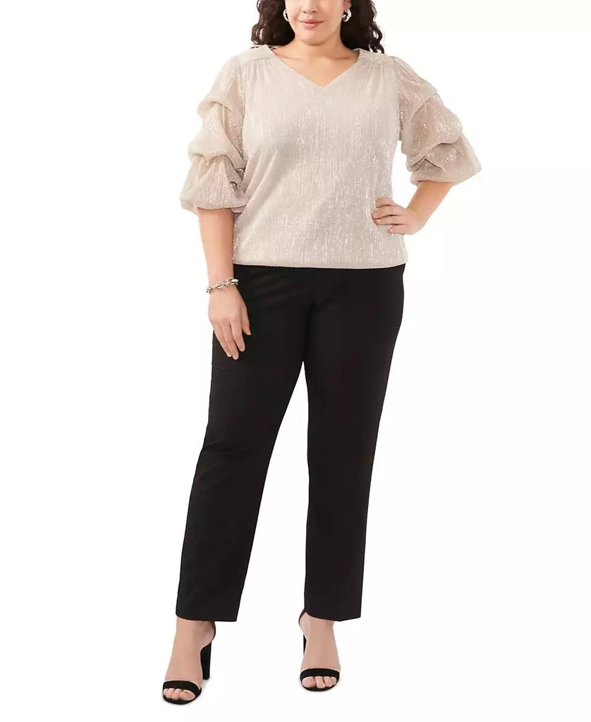 MSK Plus Size Metallic Tiered-Sleeve V-Neck Top 1