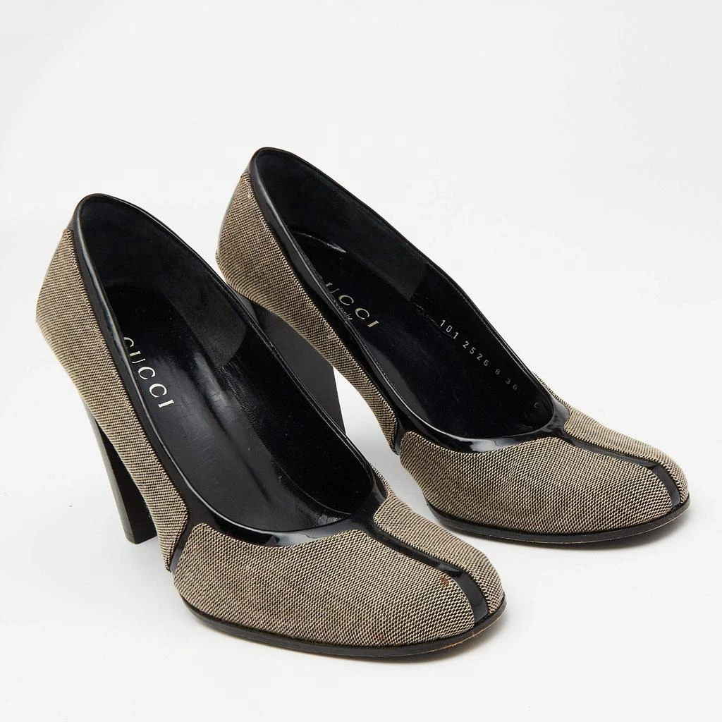 Gucci Gucci Brown/Black Canvas and Patent Leather Court Saith Square Toe Pumps Size 36 4