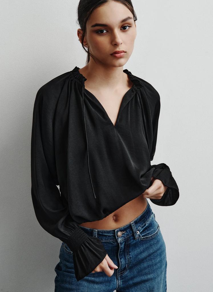 DKNY SMOCKED CUFF RAGLAN SLEEVE BLOUSE