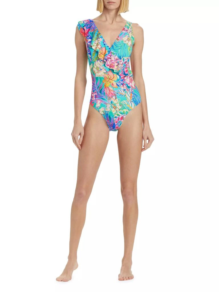 Johnny Was Helena Floral Ruffled One-Piece Swimsuit 2