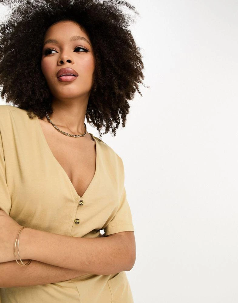 ASOS ASOS DESIGN jersey button front chuck on jumpsuit in mocha 2