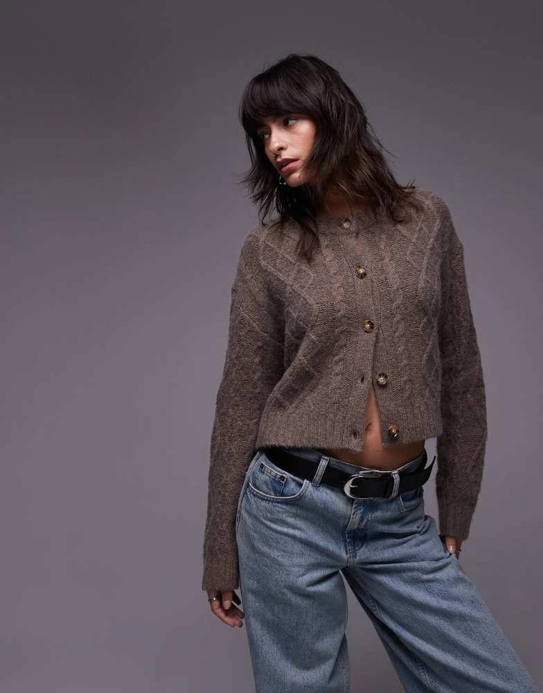 Topshop Topshop premium cashmere cable cardi in oat 1