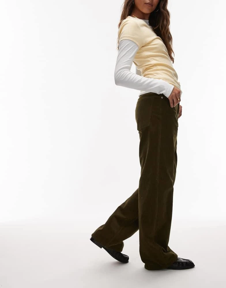 ARKET ARKET Coral low rise baggy wide leg stretch cord trousers in khaki green 3