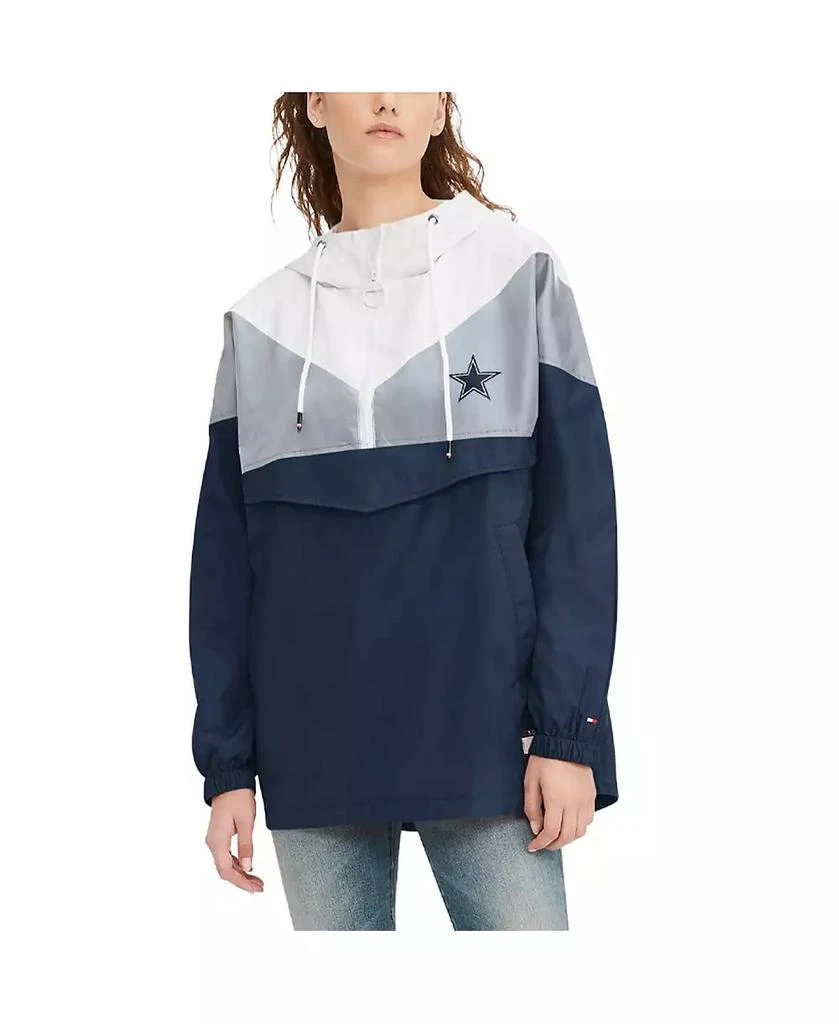 Tommy Hilfiger Women's White, Navy Dallas Cowboys Staci Half-Zip Hoodie Windbreaker Jacket 1