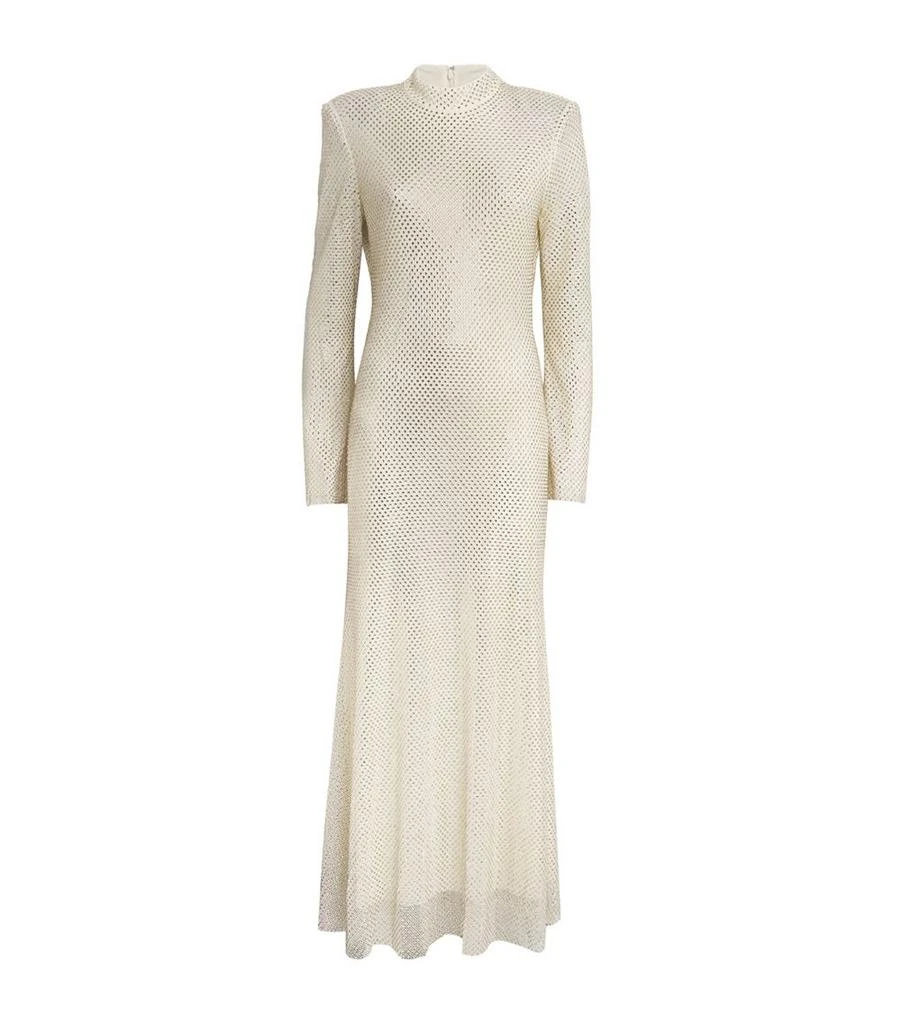 RHINESTONE MESH TOP WITH SATIN CONTRAST MAXI DRESS
