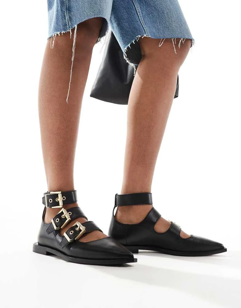 ALL SAINTS AllSaints Susan buckle leather ballet shoe in black 1