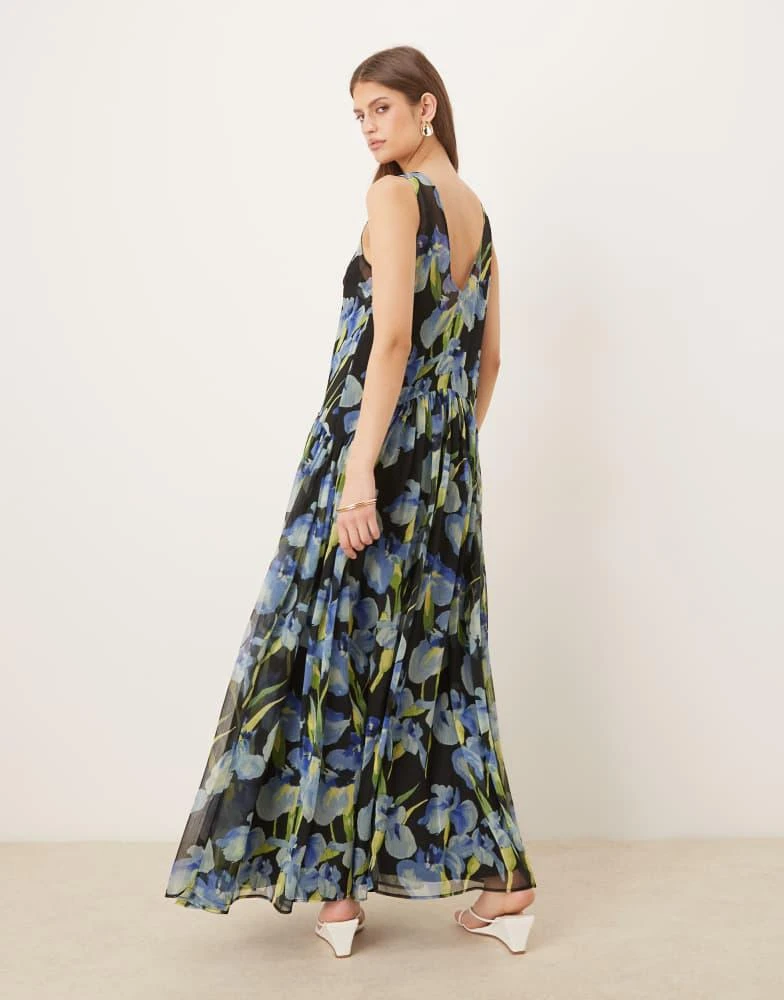 gauze maxi dress with sleeves Navy Gauze Flare Sleeve Maxi Dress – BLANK