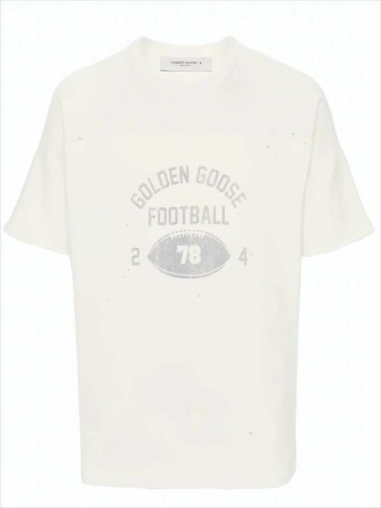 Golden Goose Distressed Cotton T-Shirt with Vintage Football Graphic