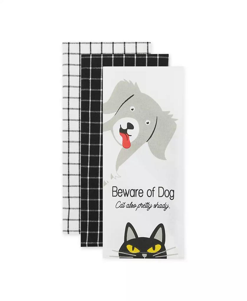 Design Imports Everyday Pets Kitchen Collection Absorbent Dishtowel Set, 18x28", Beware, 3 Count