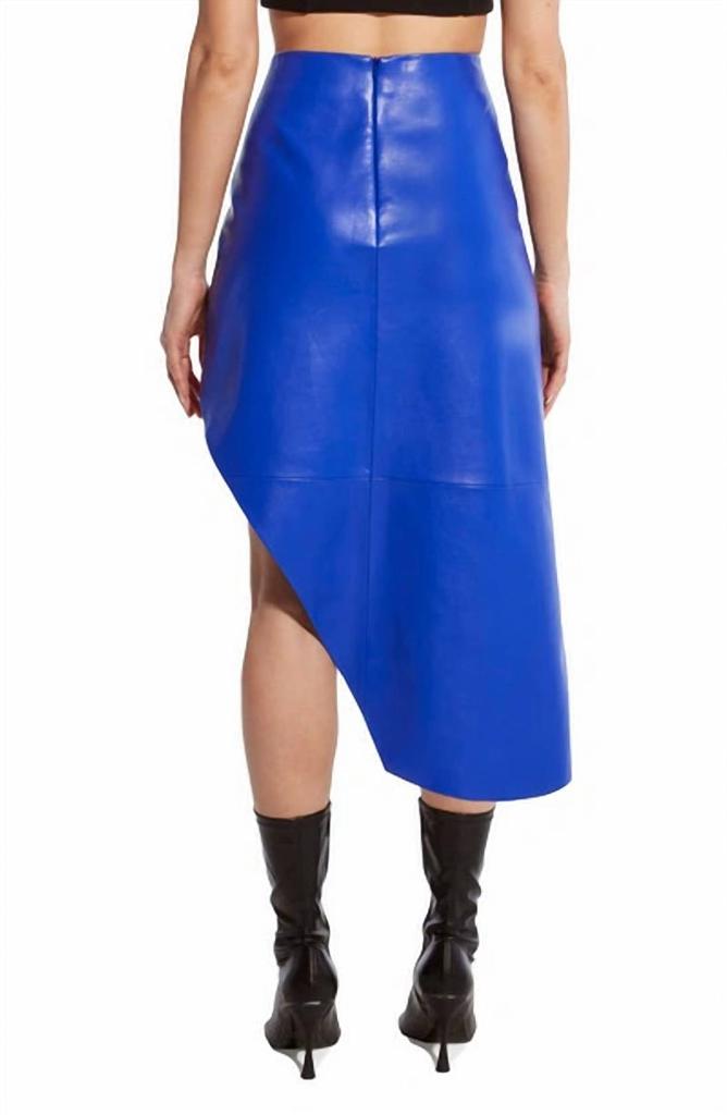 AS by DF As By Df - Fallon Asymmetric Recycled Leather Midi Skirt Ultra Marine Blue