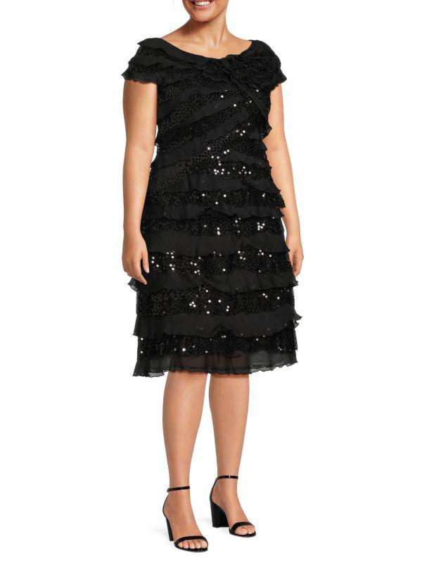 Tadashi Shoji Sequin Ruffle Midi Dress