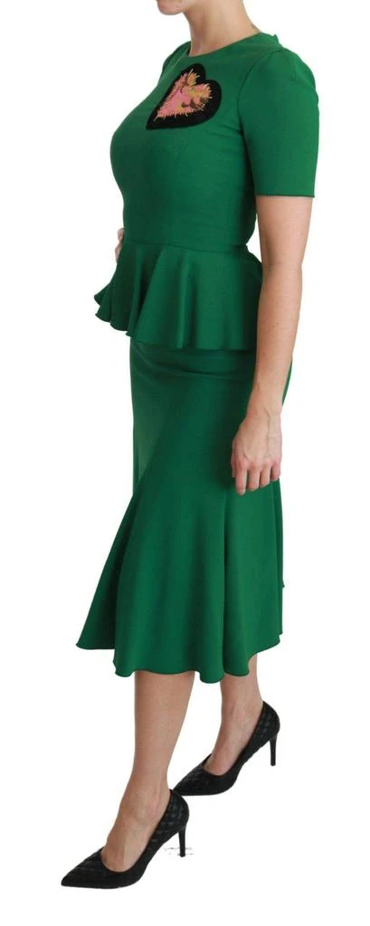Dolce & Gabbana Dolce & Gabbana  Green Heart Patch Mermaid Midi Viscose Dress 3