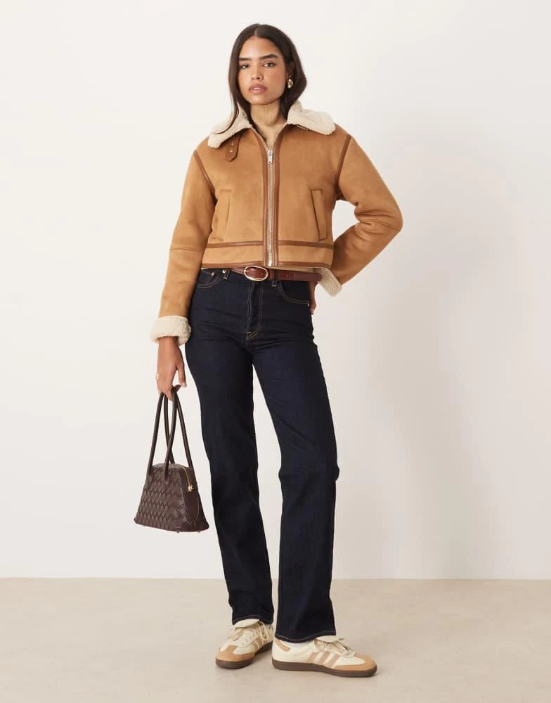 Abercrombie 
Fitch Abercrombie 
Fitch vegan suede shearling short coat in brown 2