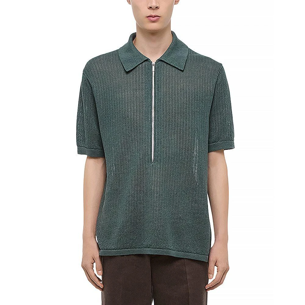 Helmut Lang Regular Fit Half Zip Linen Polo Sweater 1