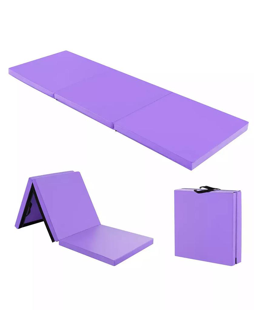 HONGGE 6 x 2 FT Tri-Fold Gym Mat with Handles and Removable Zippered Cover-Purple