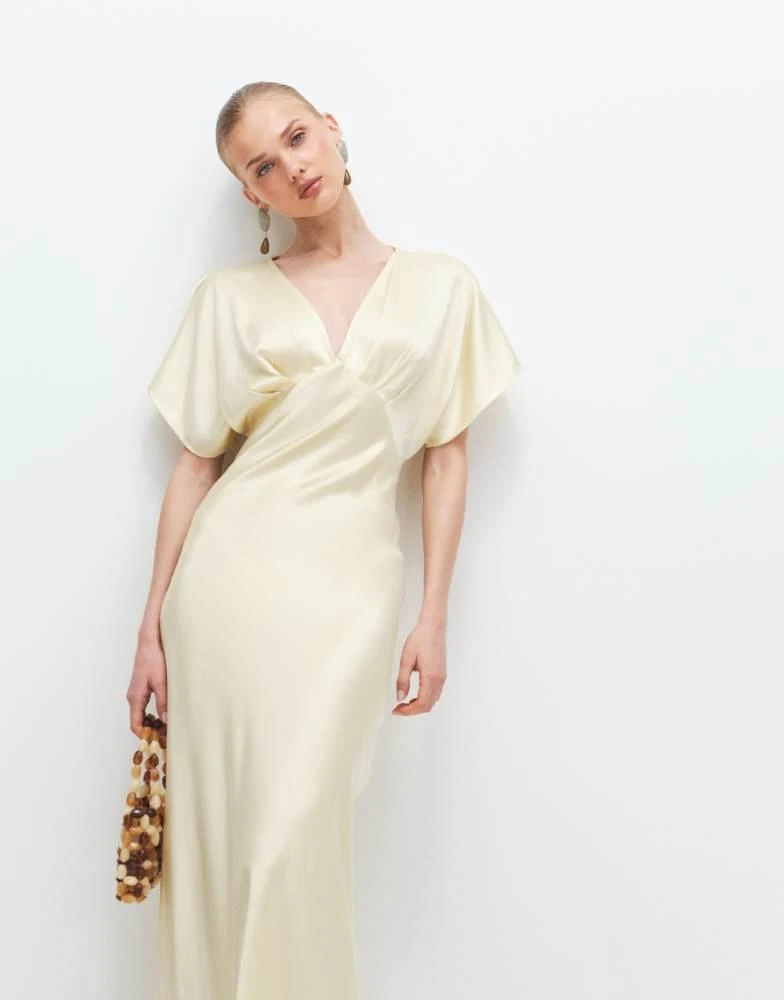 gold batwing dress Elegant Pleated Batwing Sleeve Maxi Dress Beige / S main image 1