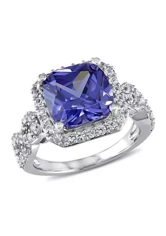 Belk
Co. Lab Created 6 3/4 CT TGW Cushion Cut Created Tanzanite and Created White Sapphire Halo Ring in Sterling Silver