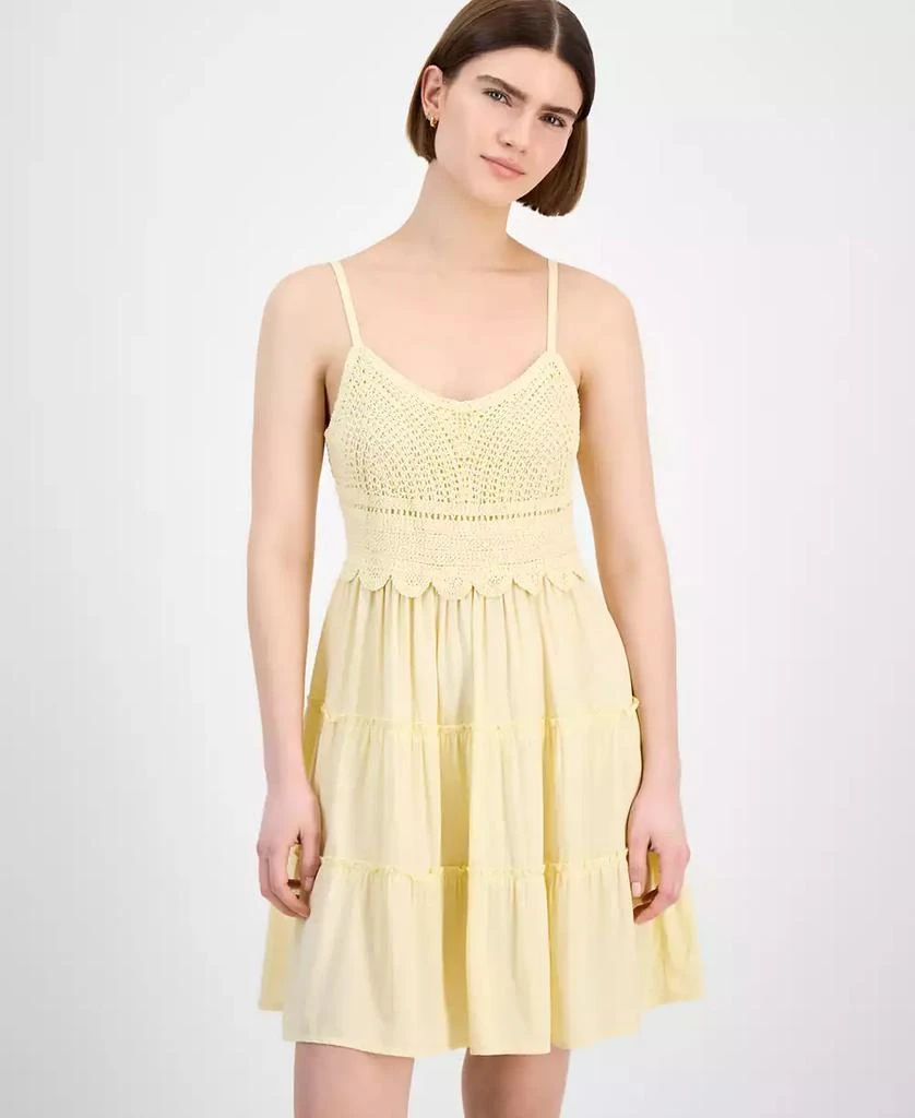 Pink Rose Juniors' Crochet-Bodice Tiered Mini Dress 4