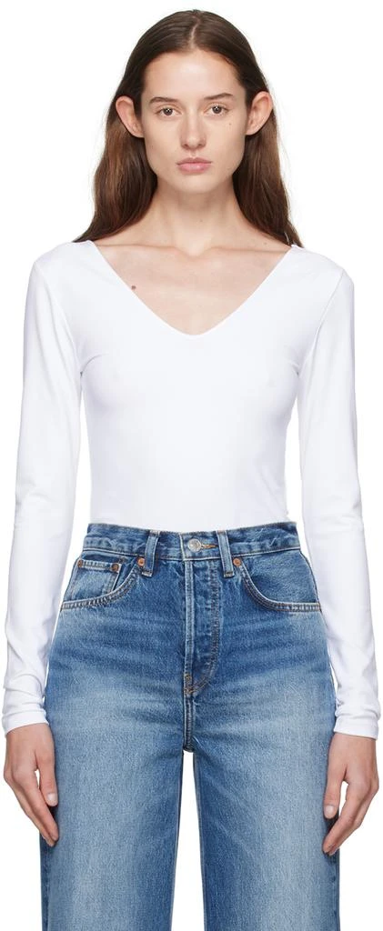 Re/Done White V-Neck Bodysuit 1