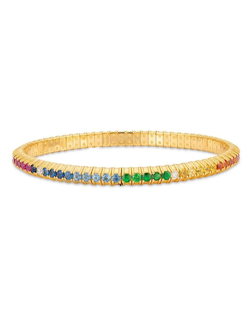 ZYDO 18K Yellow Gold Stretch Rainbow Sapphire, Tsavorite, 
Diamond Bracelet 2