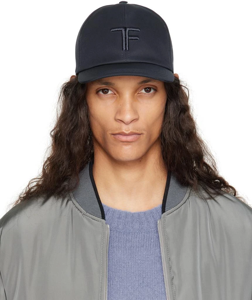 Tom Ford Navy Canvas & Smooth Leather Cap 1