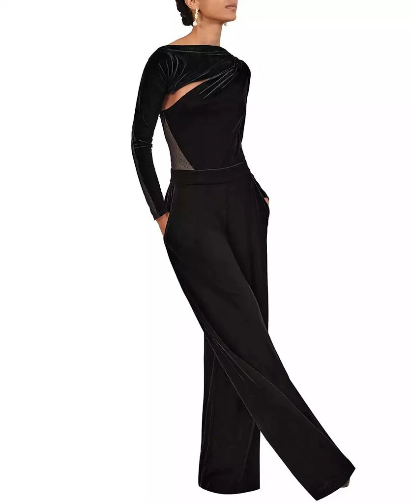 REISS Women's Velvet Sheer-Panel Wide-Leg Jumpsuit 4