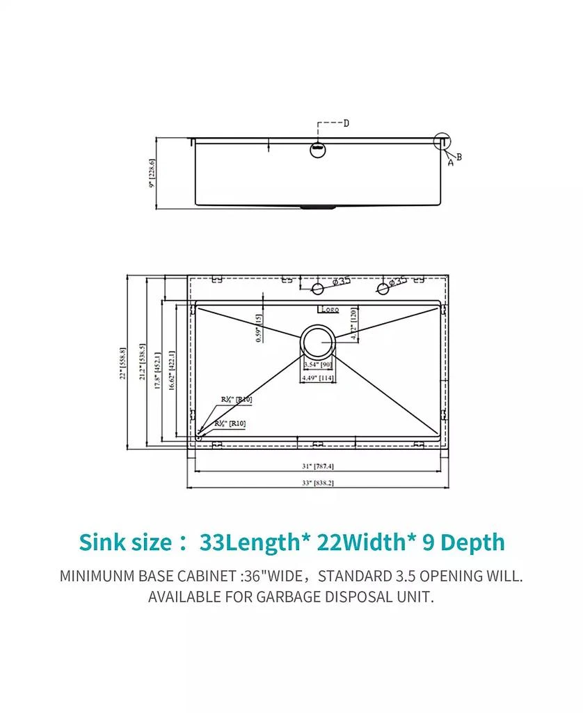 Flynama 33x22x9inch Gunmetal Black Kitchen Sink Drop In Workstation Stainless Steel 16 Gauge 9
