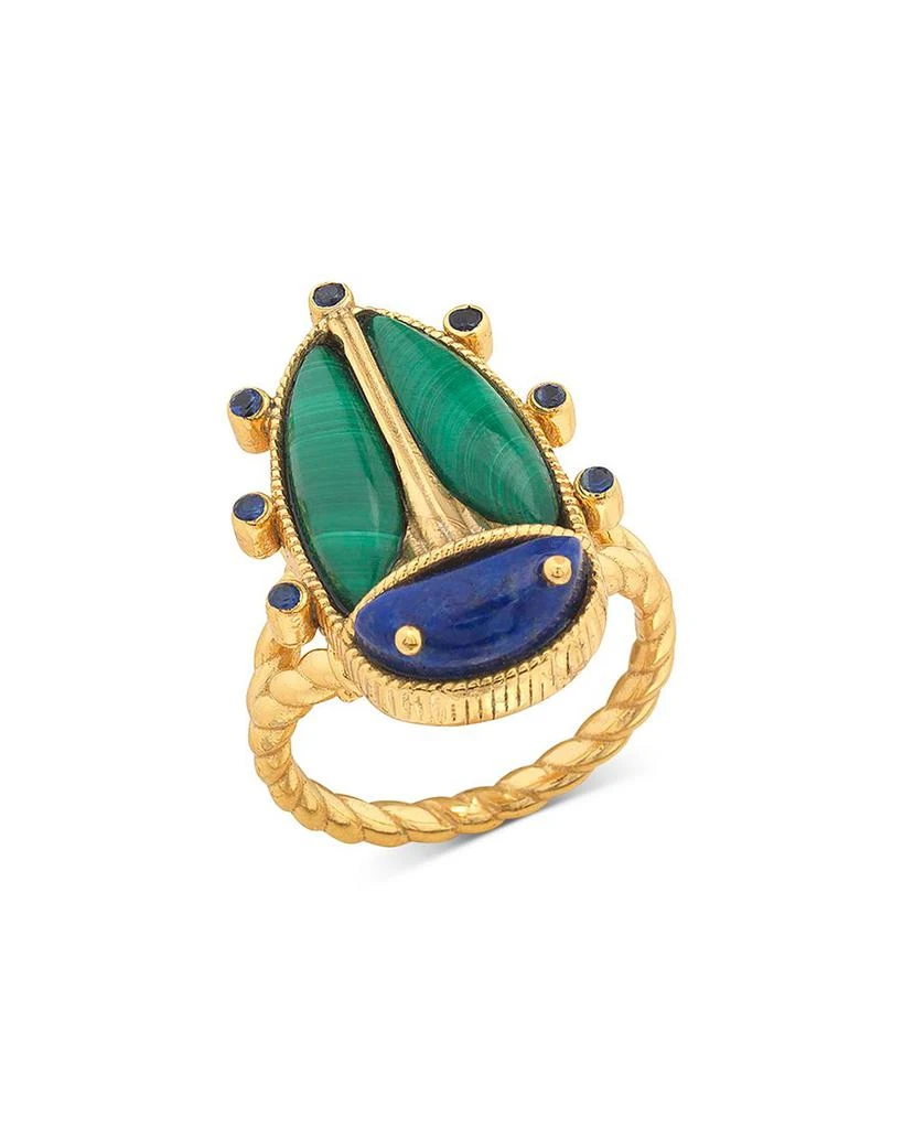 Capucine De Wulf Lapis Lazuli 
Malachite Scarab Grande Ring 1