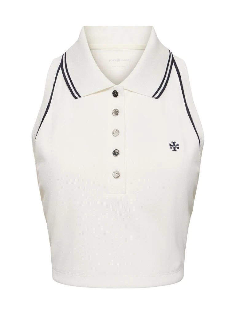 Tory Sport Logo Cropped Piquet Polo Tank Top 1