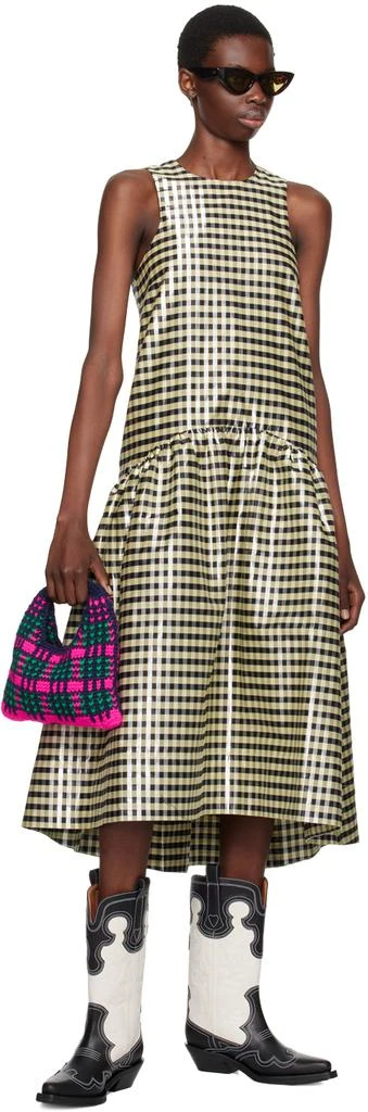 Ganni Yellow Shiny Gingham Midi Dress 4