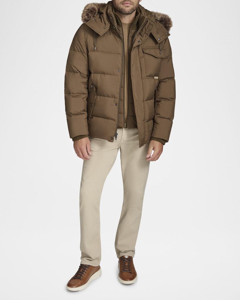 Andrew Marc Men's Down Jacket with Faux Fox Fur