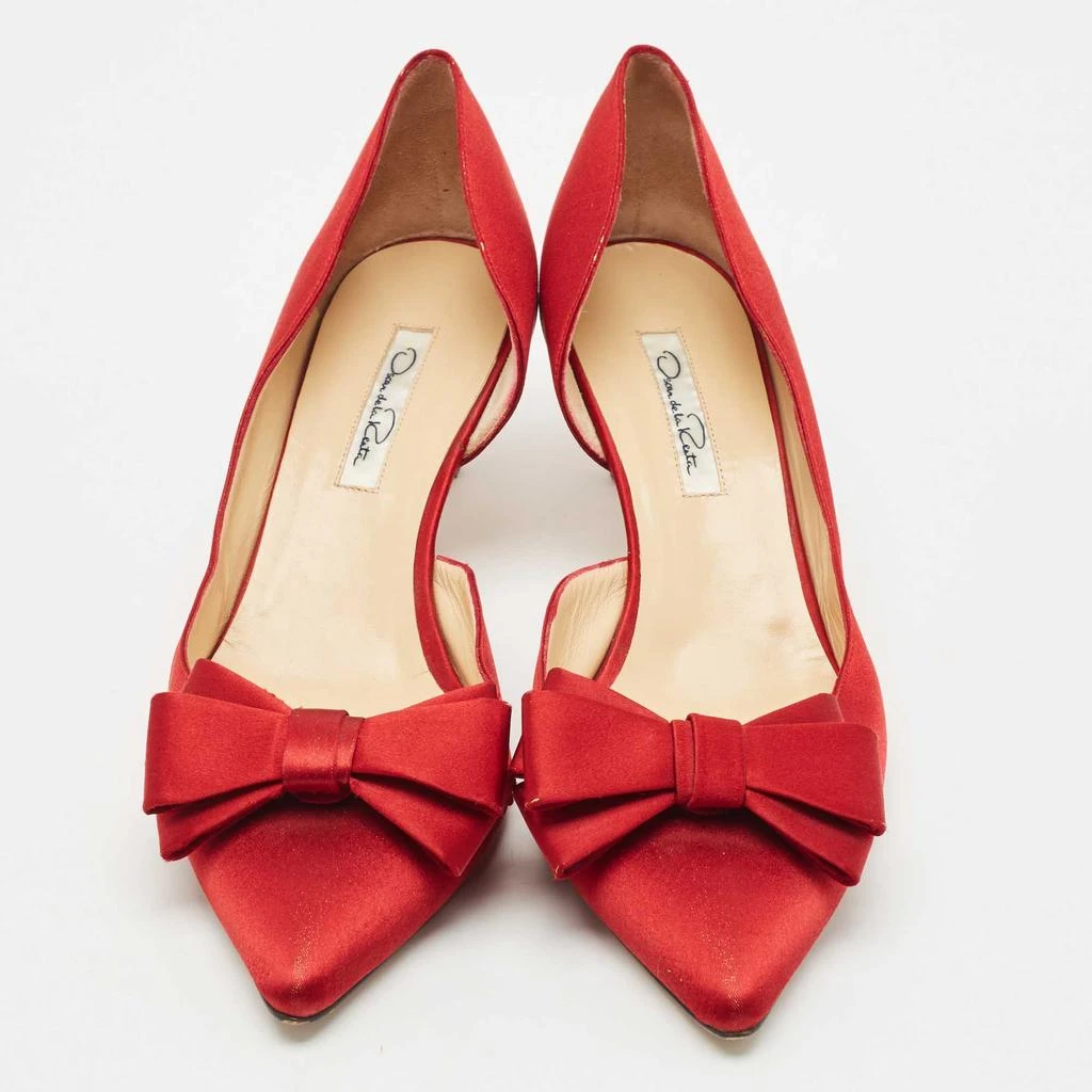 Oscar de la Renta Oscar de la Renta Red Satin Pointed Toe Bow D'orsay Pumps Size 41 3