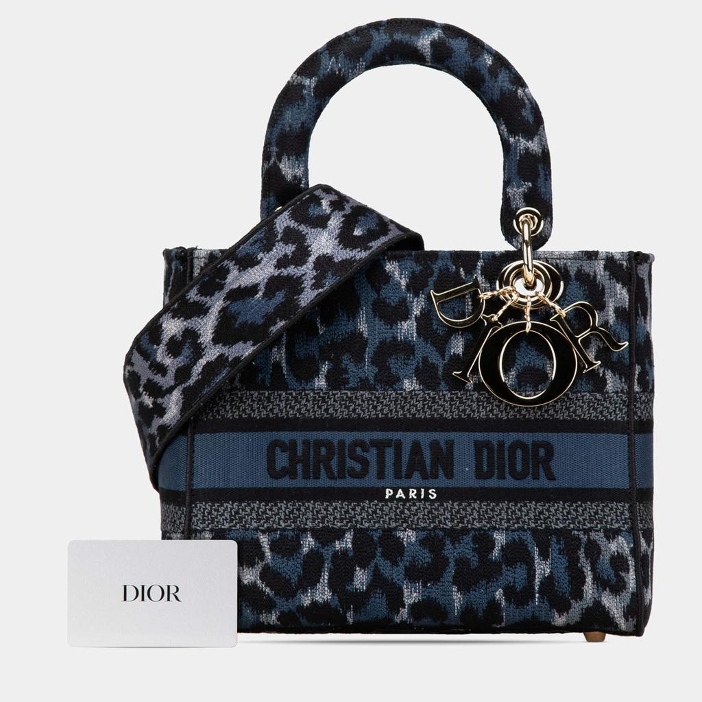 Dior Dior Blue Mizza Medium Embroidered Canvas Leopard Lady D Lite