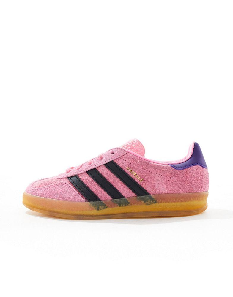 Adidas adidas Originals Gazelle Indoor trainers in pink and black with gum sole