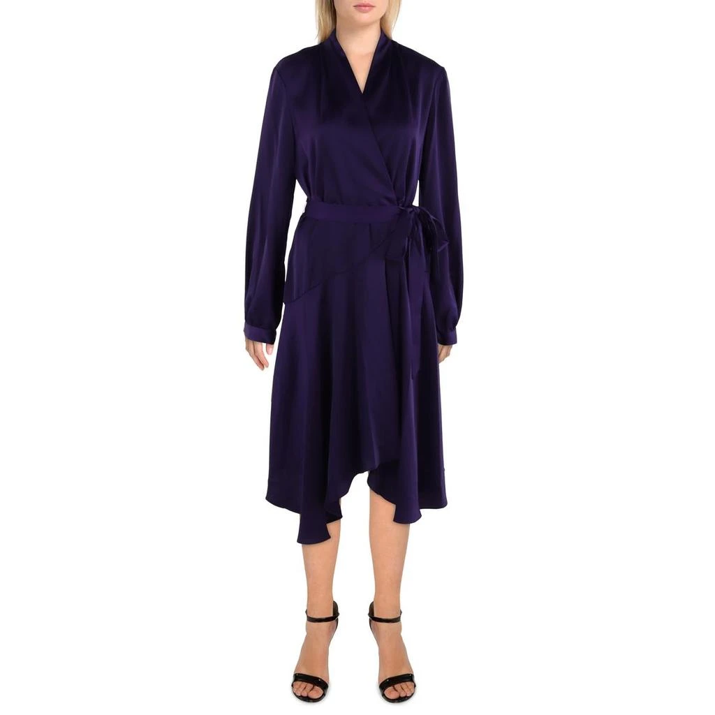 Gabby Skye Womens Satin Knee-Length Wrap Dress 1