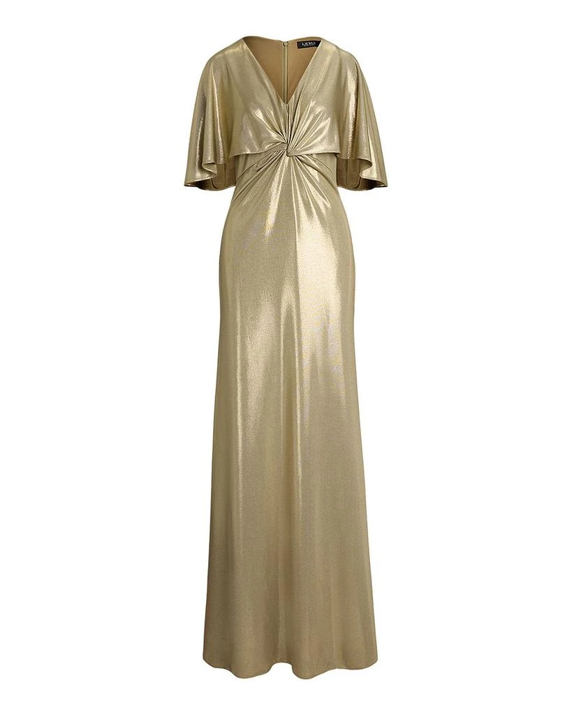 Ralph Lauren Metallic Jersey Twist Front Cape Gown 5