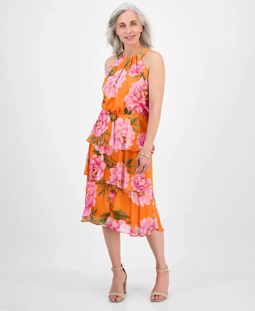 Robbie Bee Petite Tiered Floral-Print Halter Midi Dress 1