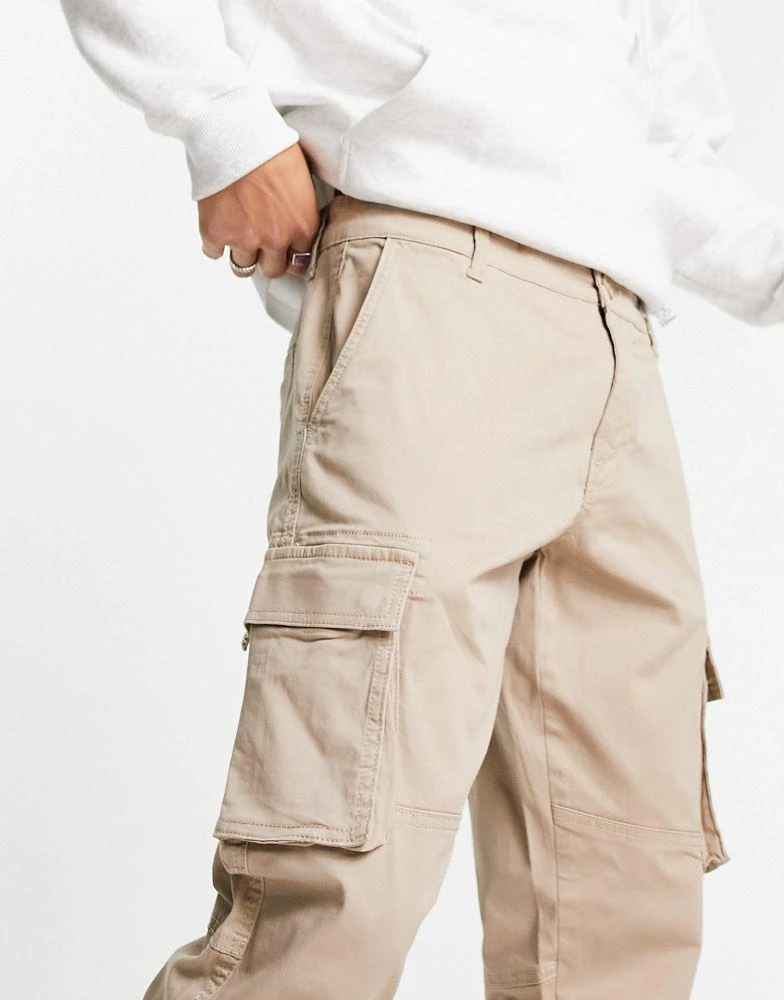 Only & Sons ONLY & SONS tapered fit cuffed cargo trousers in stone 3