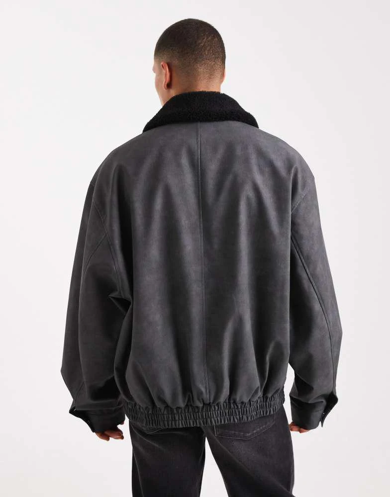 ASOS ASOS DESIGN bomber with contrast borg collar in grey 3