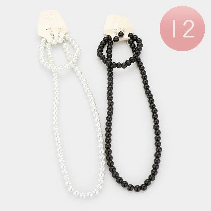 FASHNZFAB 12PCS - Faux Pearl Necklace Set