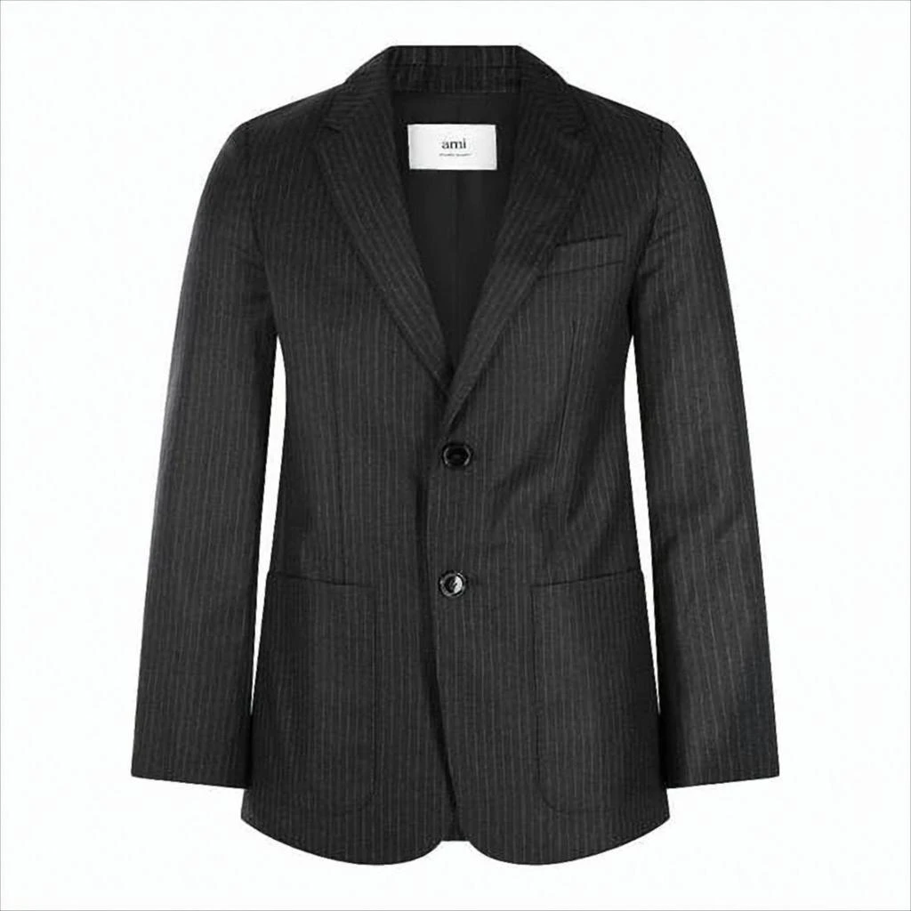 AMI Pinstripe Tailored Suit Jacket with Classic Notch Lapel