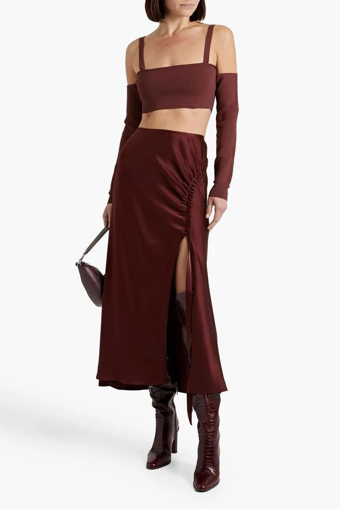 LAPOINTE Ruched satin-crepe midi skirt 2