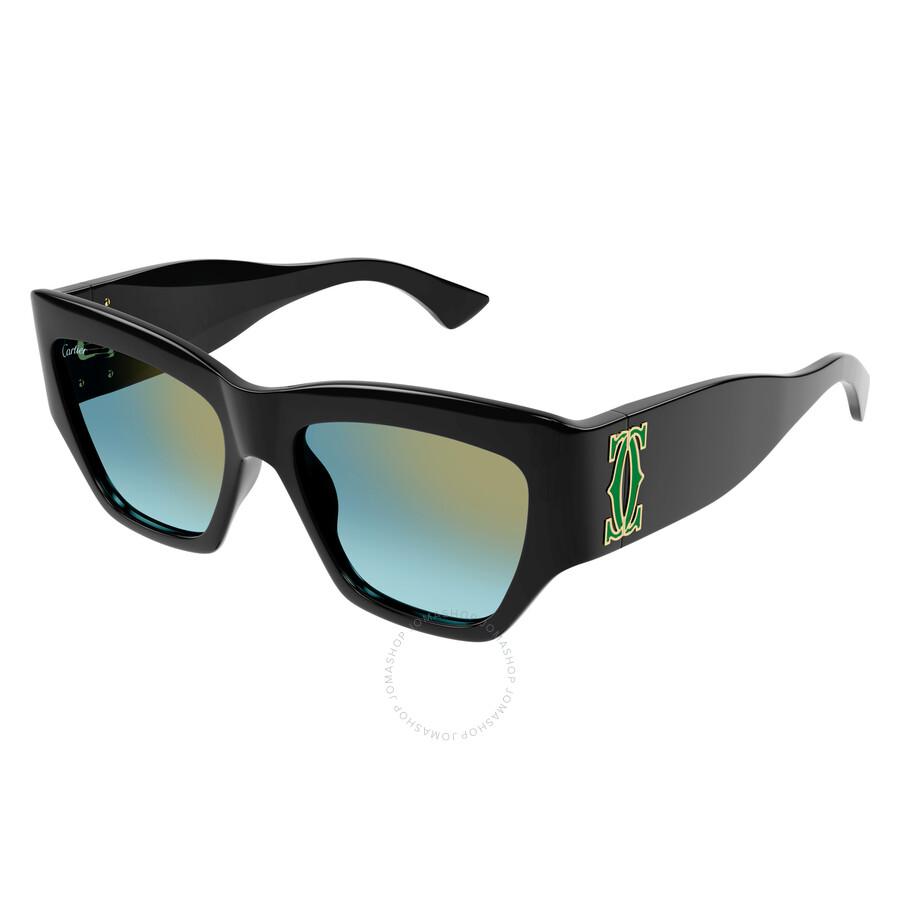 Cartier C Decor Green Multi Treatment Cat Eye Ladies Sunglasses CT0435S 003 55