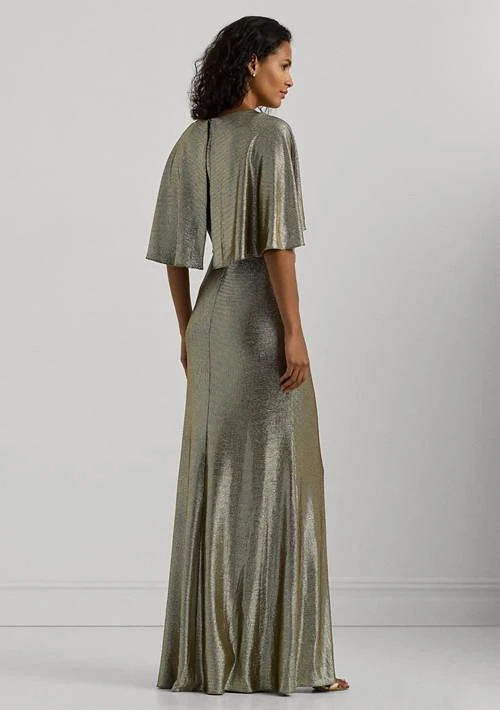Shop Ralph Lauren Metallic Knit Twist Front Cape Gown on Sale at  BeyondStyle  Get 60% Off Ralph Lauren Metallic Knit Twist Front Cape Gown  with Limited-Time Flash Deals, Exclusive Discounts, and