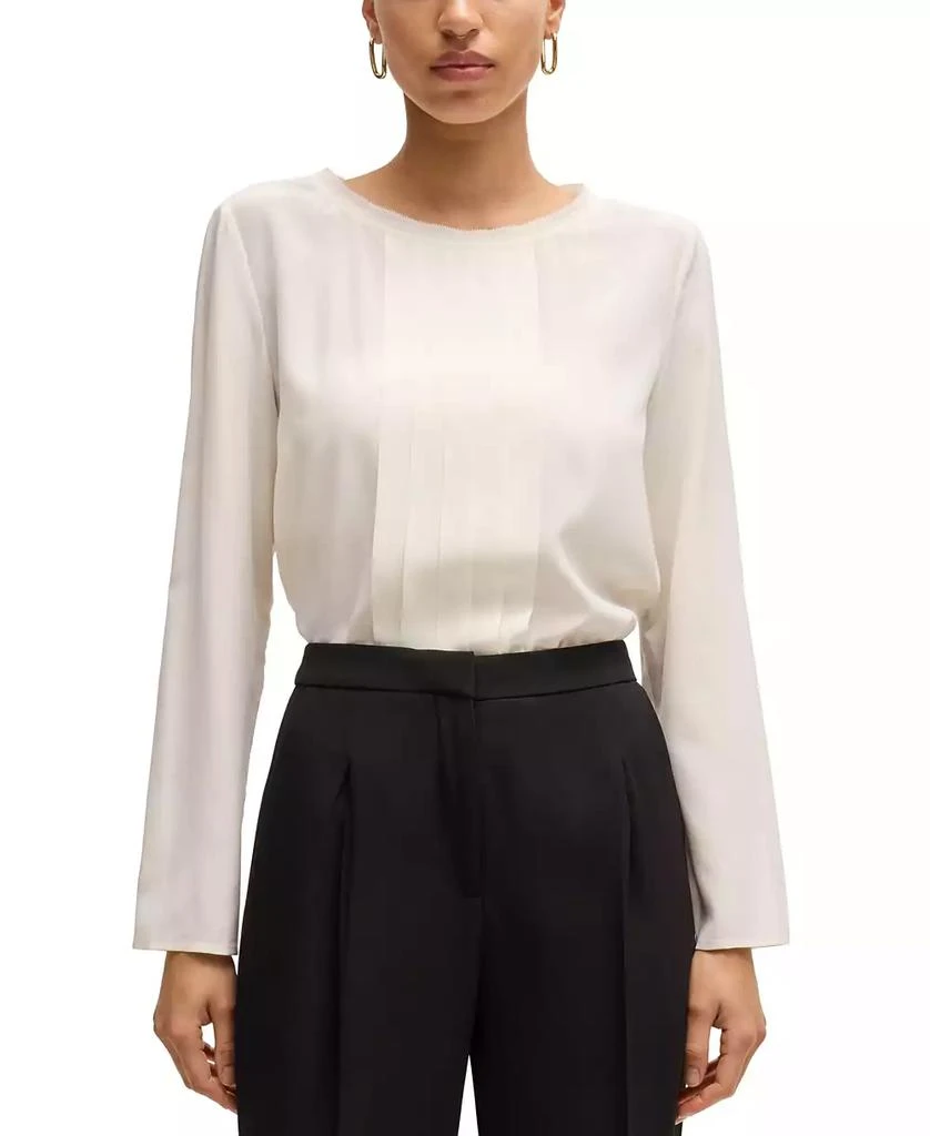 Hugo Boss Women's Pleated Front Long-Sleeved Blouse 1