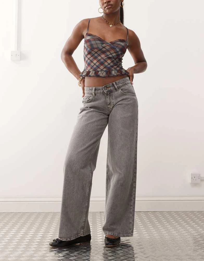 Motel Motel roomy wide leg low rise jeans in grey wash 1