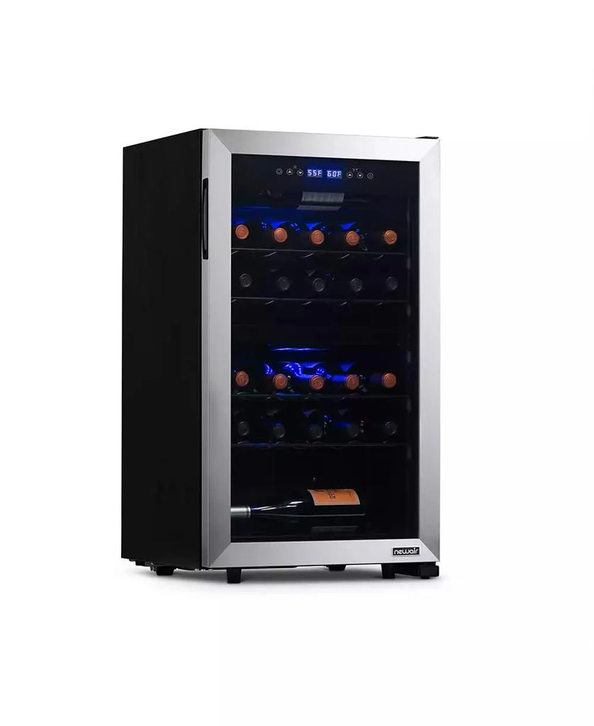 Newair Freestanding 28 Bottle Dual Zone Compressor Wine Fridge in Stainless Steel, Adjustable Racks and Exterior Digital Thermostat