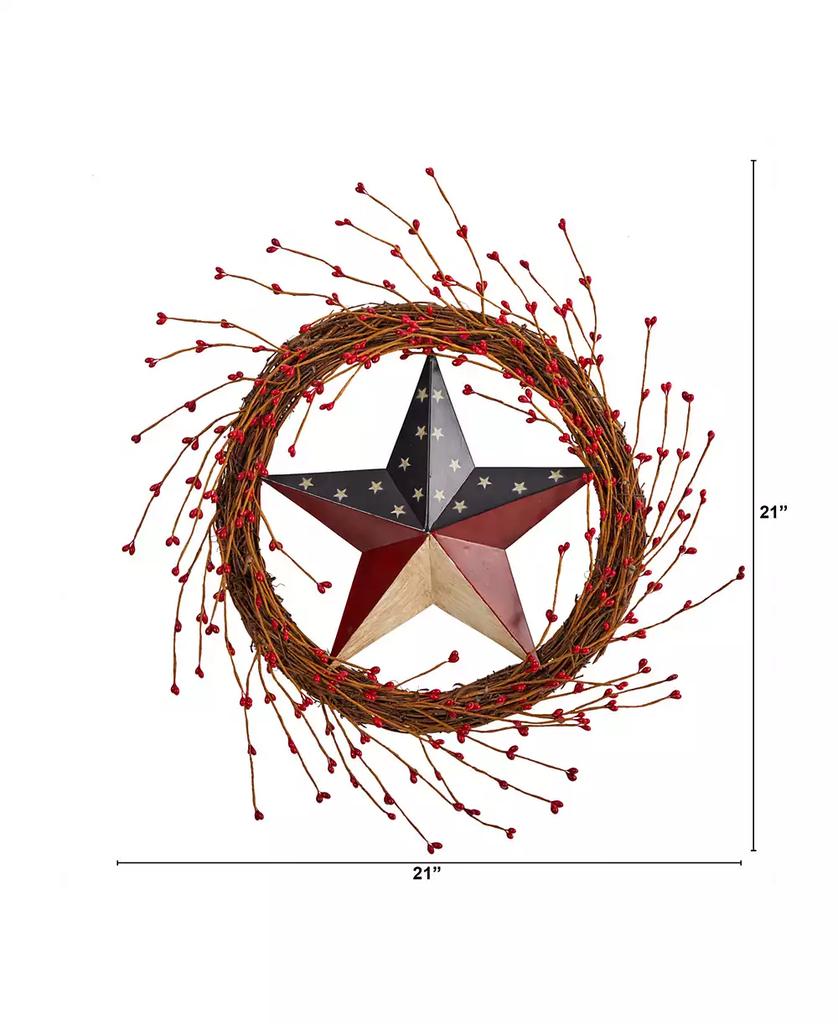NEARLY NATURAL 20" Americana Patriotic Star Wreath