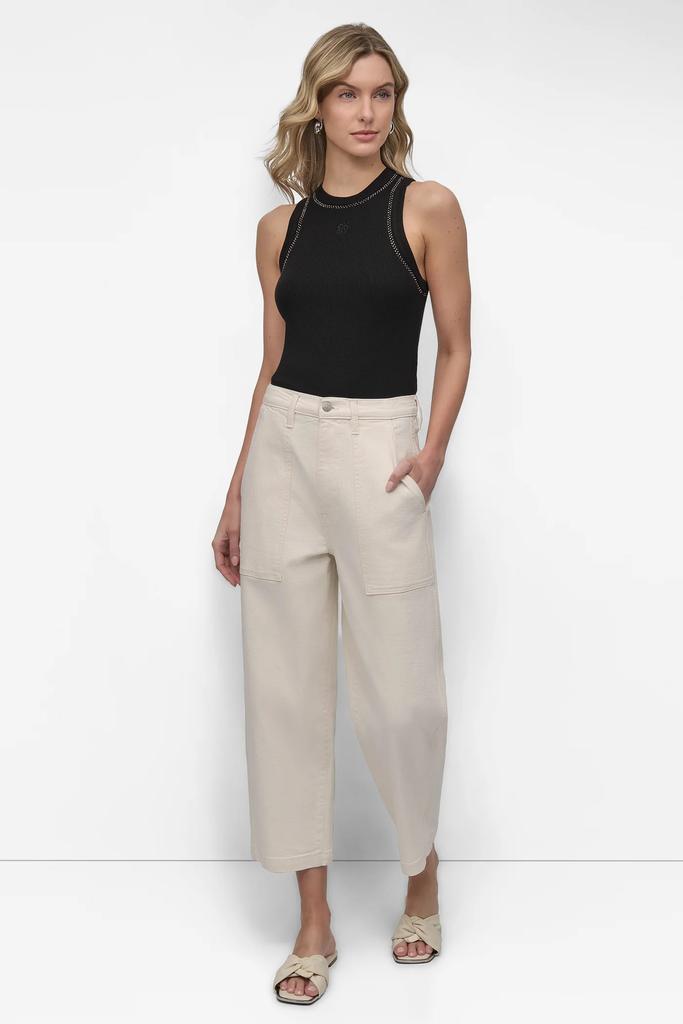 DKNY GARMENT DYED HIGH RISE UTILITY BARREL LEG